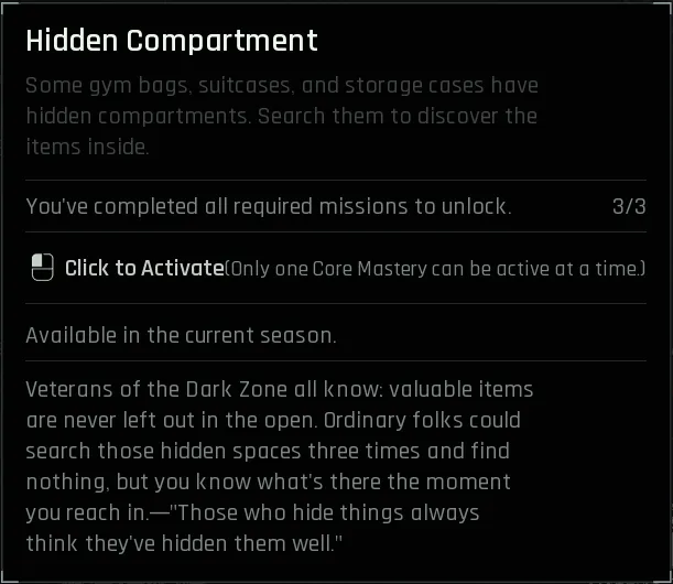 Mastery Hidden Compartment