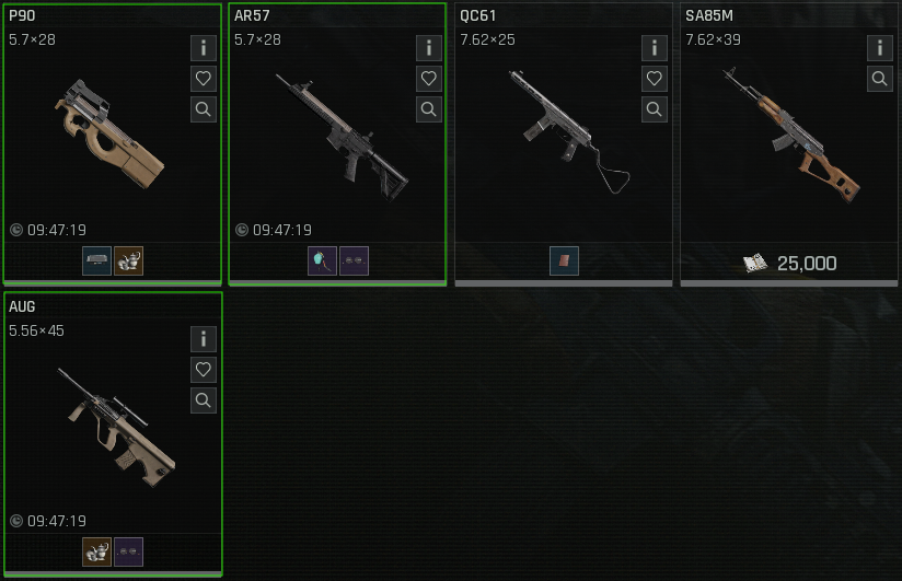 P90, AR57, and AUG Trades